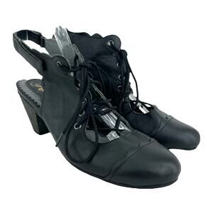 Anesha (8.5) (39) Cutie Womens Black Faux Leather Lace Up Caged Wood Heels Shoes